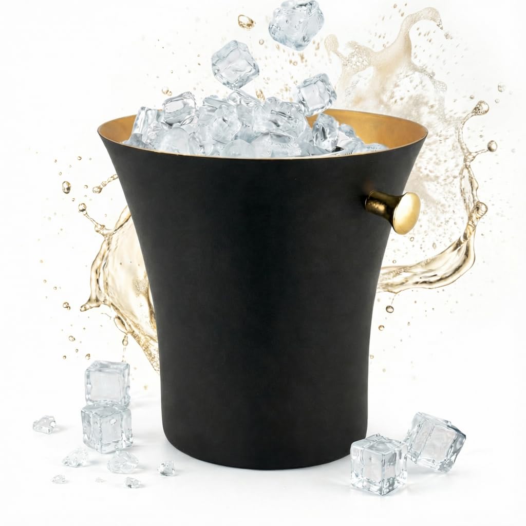 Morleos Sektkühler Classic 8 Liter Schwarz Edelstahl 21,8 x 22 cm | Flaschenkühler Weinkühler Champagnerkühler Eiswürfelbehälter Eiseimer Barzubehör Geschenk für Frauen