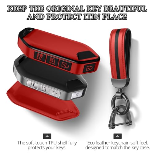 Image of for Kia Key Fob Cover Accessories,Matte TPU Material, with a Cute Leather Keychain,for Telluride,Carnival,K5 gt line,K5,Forte,K4,Sorento, Sportage and Other Models. (Matte Red, Model-1)
