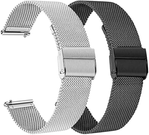 Slim Mesh Stainless Steel Quick Release Compatible with Garmin Forerunner 970/570 47mm/TOOBUR IDW17/TOZO S5 S2 Smartwatch, Replacement Wristband Sports Straps Bracelet Adjustable Watch Band Women Men Strap with Quick Release Pins