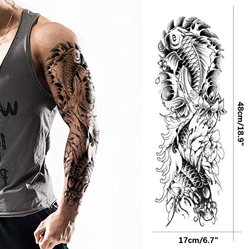Aresvns Japanese Sleeve Tattoos For Men And Women 20 Sheets, Full Arm Temporary Tattoos For Adults, Waterproof Large Koi Fake Tattoos #TOP2
