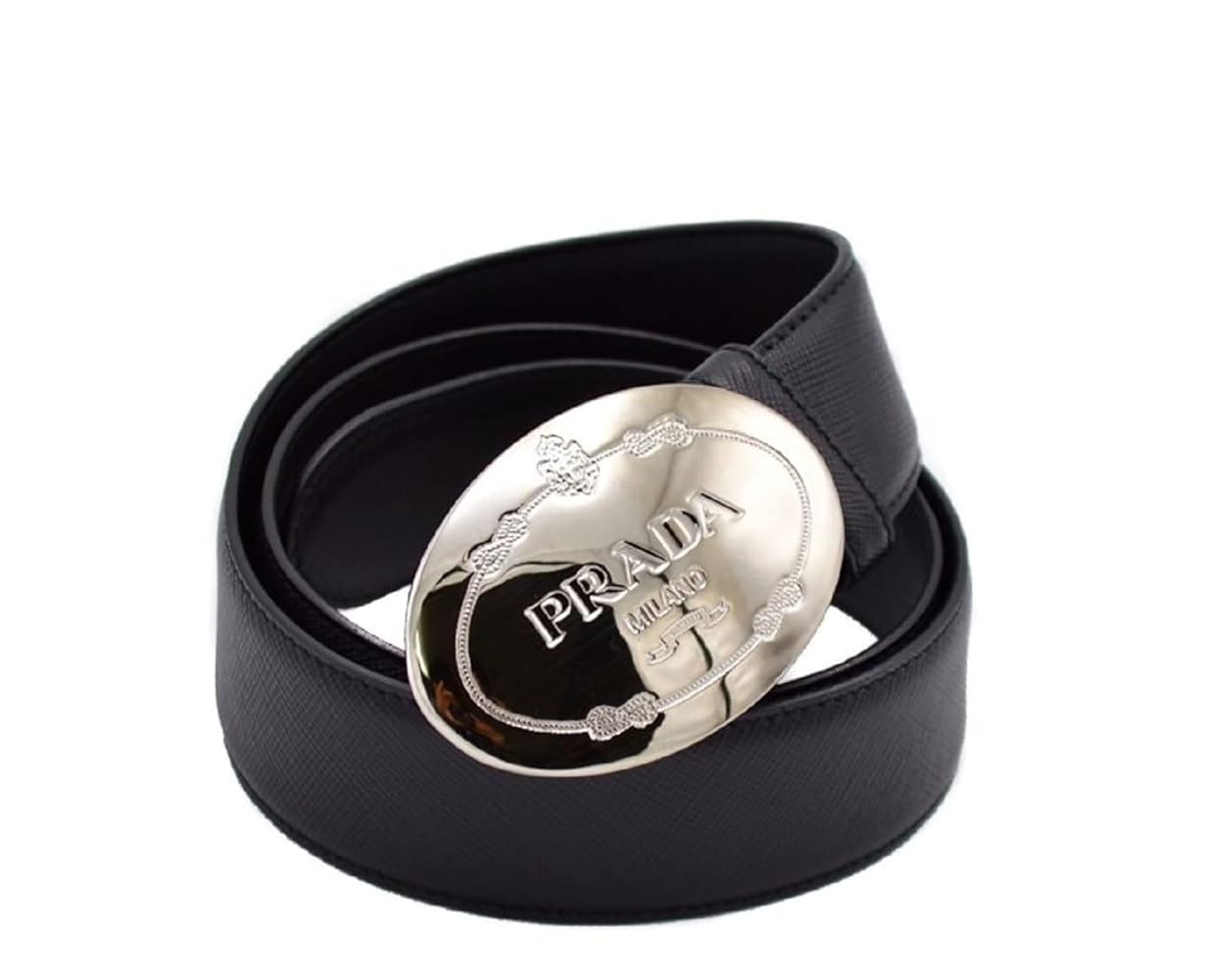 Prada Men's Saffiano Grey Anthracite Leather Engraved Oval