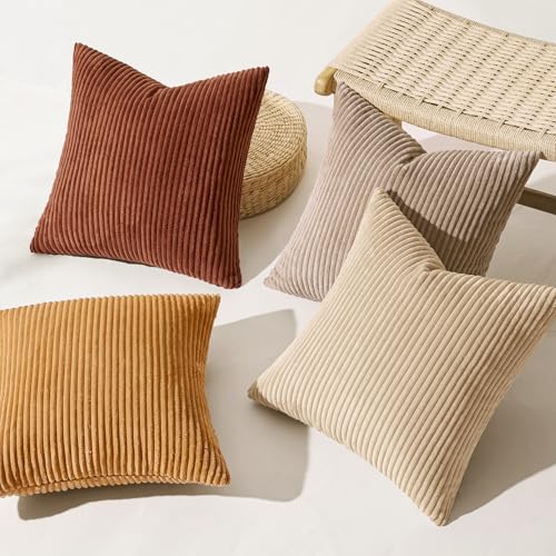 Image of MIULEE Boho Farmhouse Terra Cotta Throw Pillow Covers 18x18 Inch Set of 4 Mordern Nordic Fall Cushion Covers Soft Corduroy Home Decor for Couch Bed Sofa Living Room
