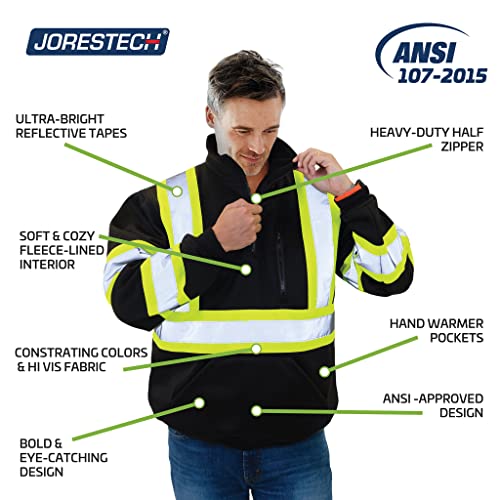 JORESTECH Safety Sweater Reflective High Visibility Black 1/4 Zipper ANSI4