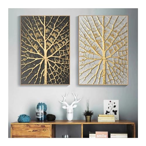 Art mural abstrait arbre doré pour illuminer un salon sombre
