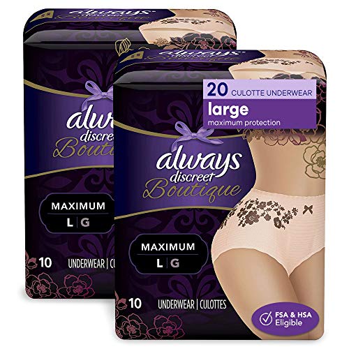 Always Discreet Incontinence & Postpartum Incontinence Pads for Women, Maximum Absorbency (10 Count, Pack of 2-20 Count Total)