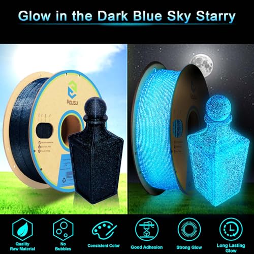 Image of YOUSU 3D Printer Filament, Glow in The Dark PLA Filament 1.75mm, Black Filament with Glow in The Dark Blue Starry Sky 1kg(2.2lbs)