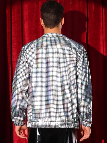 Lars Amadeus Metallic Jacket for Men's Long Sleeve Stand Collar Party Disco Shiny Holographic Jackets3