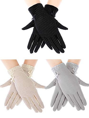 3 Pairs Women Sun Protective Gloves UV Protection Sunblock Gloves Touchscreen Gloves