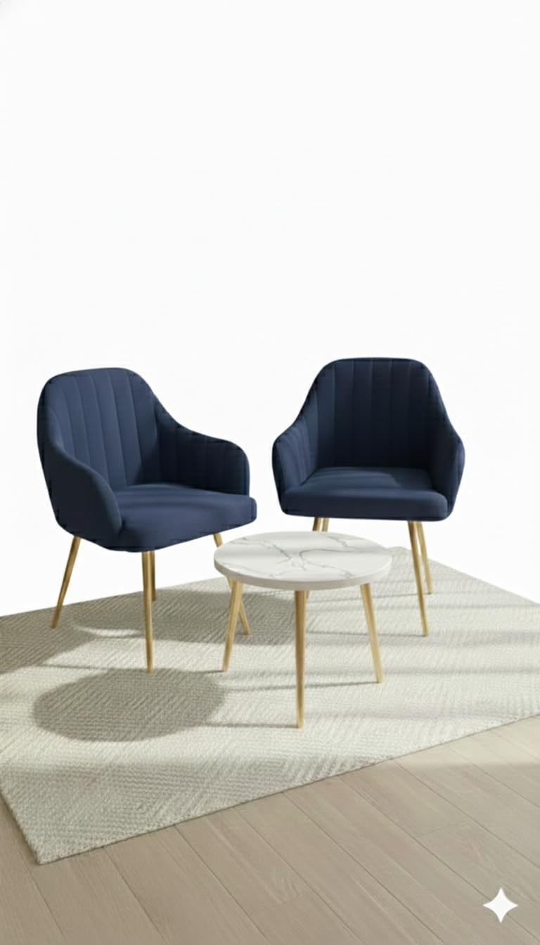 Modern Lounge Chair Set with Round Table | 2 Comfortable Accent Chairs for Living Room & Balcony (Navy Blue)-picture-22