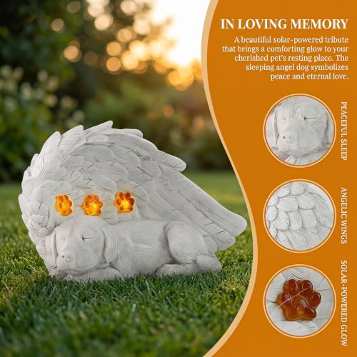 Estatua de perro ángel impermeable con panel solar para jardín 5