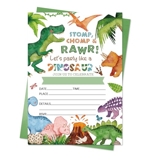 Invitaciones de dinosaurio Whaline con sobres y pegatinas para fiestas infantiles de 5x7