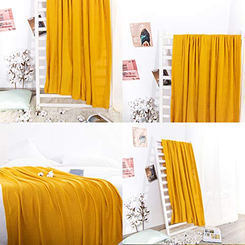 Image of NTBAY Rayon Derived from Bamboo Knit Throw Blanket, 51 x 67, Ginger Yellow | Breathable Cable Knit Throw Made with Rayon Derived from Bamboo, Soft Cooling Bed Throws for Sofa, Bed, Reading, and Travel