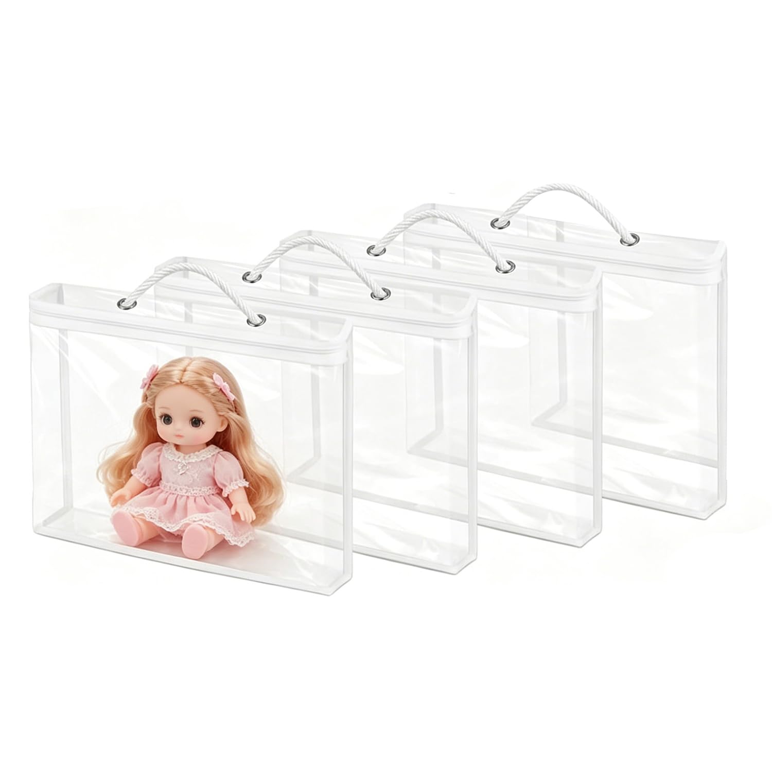 Lotsdonxia 4 Pcs Clear Storage Bags with Rope Handle, 40x30cm Zip Organisers, Durable Transparent Pouches for Home Travel Essentials