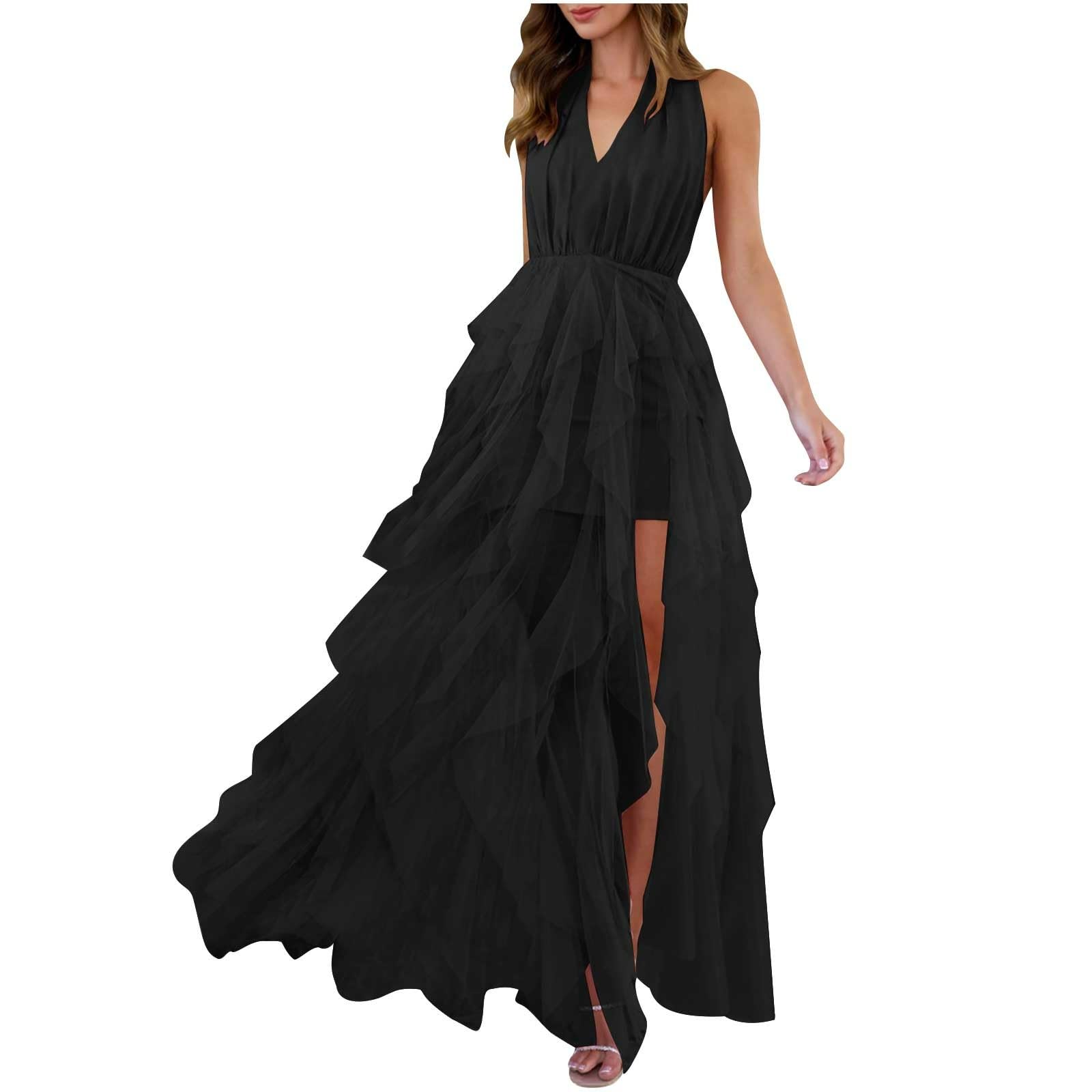 Vestiti Estivo Donna da Spiaggia Vestito Lungo Vestiti Estivi Casual Curvy Eleganti Scollo a V Senza Maniche Vestito Boho Fiore Stampato Maxi Lunga Sexy da Cerimonia