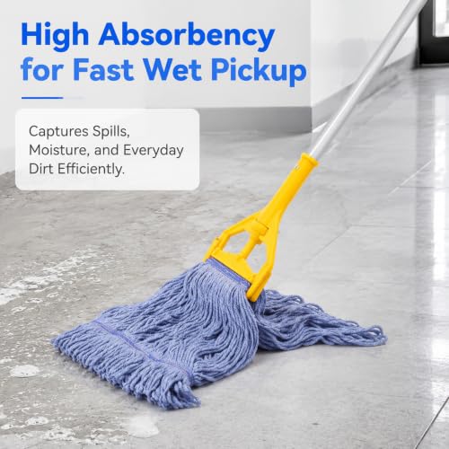Image of 2 Pack Heavy Mop Replace Head,mop Head Replacement,Commercial mop Heads,Reusable Mop Head Refills-Replacement Mop Heads SuitableWet Industrial Blue Cotton Looped End String Head Refill (Blue)