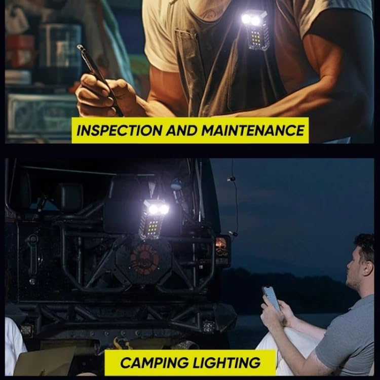Image of Multifunctional LED Work Flashlight with Rotating Head, Magnetic Clip, UV Detection, USB Rechargeable - Compact Waterproof Torch for Camping, Emergency, and Work