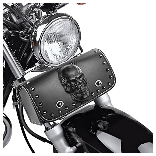 YHTIMIOX Universal Motorcycle 3D Skull Tool SaddleBags Front Fork Handlebar Bag PU Leather Sissybar Storage Pouch Compatible with Harley Dyna Scooter Softail Sportster Road King Kawasaki Suzuki