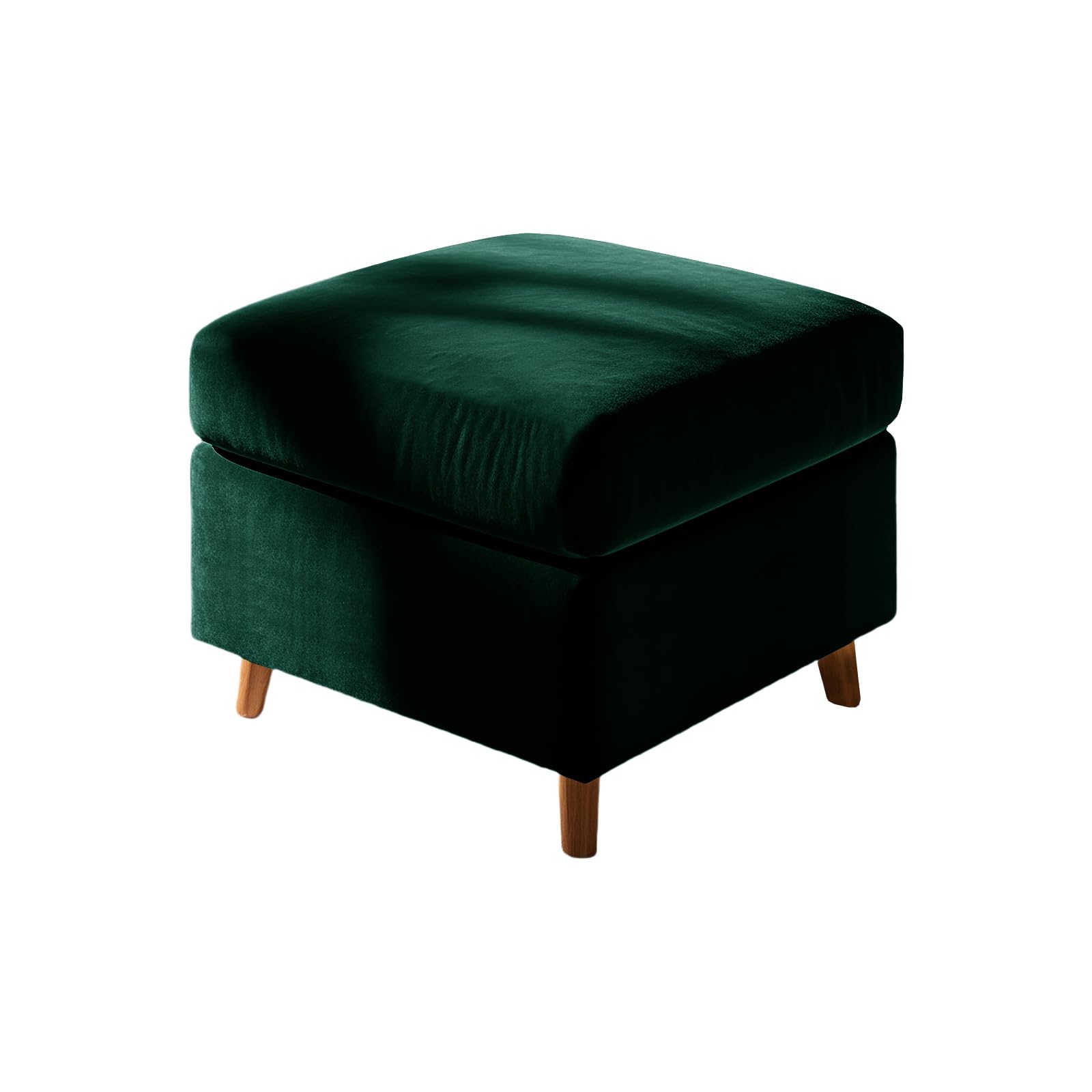 UNBBRRL Footstool Cover with Cushion Cover, Velvet Ottoman Protector Covers, Removable Pouffe Cover with 4 Ties for Living Room (Darkgreen,Square M+Cushion M(2pcs)) — image 1