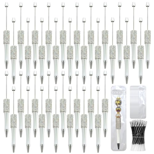 Image of 150 Pcs DIY Diamond Beadable Pen Kit - 50 Plastic Rhinestone Beaded Pens Bulk with Refills & Bags - Fancy Cute Glitter Pens for Crafting, Students & Teachers - School Supplies (Silver)