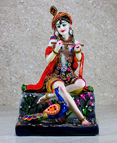 eSplanade Resin Krishna with Peacock Murti Idol Statue Sculpture (12.5")