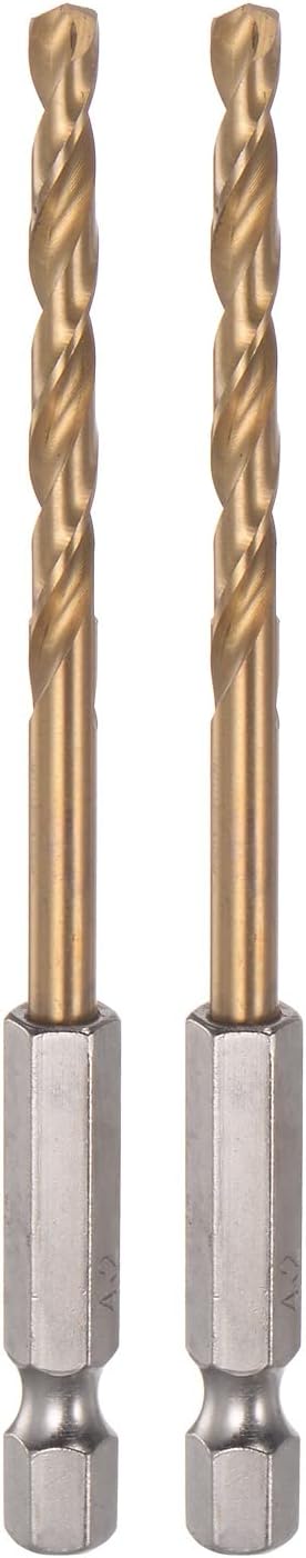 Generic 2pcs 1/4" Hex Shank Drill Bits 4.2mm Titanium Drill Bits Set M35 High Speed Steel Twist Drill Bit 95mm Long Fully Ground for Wood, Stainless Steel, Metal, Plastic Plastic