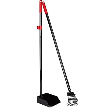 PUPTECK Pet Poop Tray and Rake - Long Handle Pooper Scooper - Clean Response Dog Waste Bin & Rake