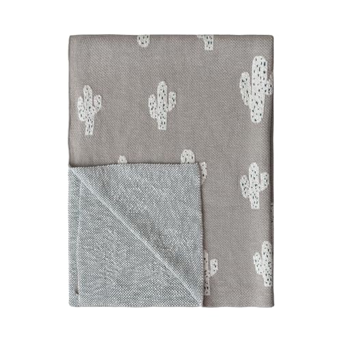 Image of Creative Co-Op Cotton Knit Baby Blanket with Cactus Print, Multicolor