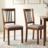 HOMCOM Dining Chairs Set of 2, Solid Wood Kitchen Chairs, Mid Century Modern Linen Fabric Upholstered for Dining Room, Living Room, Walnut Frame and Taupe Upholstery