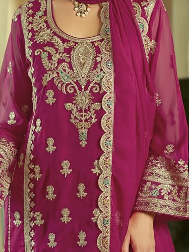 Image of INDO ERA Women's Organza Embroidered Sequinned Kurta & Pant with Dupatta Set | Women Kurta Sets With Dupatta Cotton