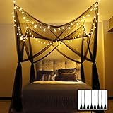 Black Canopy Bed Curtains with Lights Bedroom Decor 4 Corners Post LED Black Bed Canopy Goth Room...