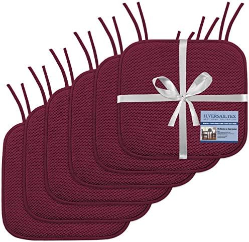 H.VERSAILTEX Premium Chair Cushions Memory Foam Pads 2 Pack - 16x16 Inch Thick Soft Seat Cushion Pads Non-Slip SBR Backing and Straps - Durable Mats for Lounge, Kitchen, Burgundy