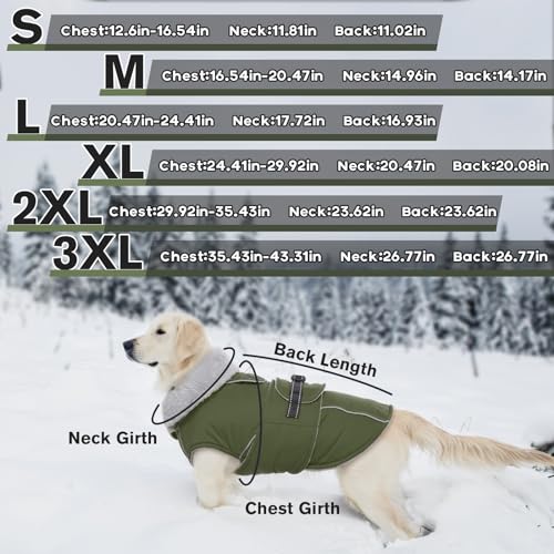 Lelepet Hundejacke Winter Warmer Hundemantel, Wasserdichter Wintermantel Fleece Hundeweste für Mittelgroße Hunde, Winddichte Hundebekleidung Outdoor Haustier Kostüm (Armeegrün, M)