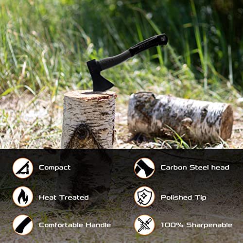 KSEIBI Wood Axe, 274151 Small Outdoor Camp Hatchet 14 Inch for Splitting and Kindling Wood, Forged Steel Blade with Anti-Slip and Shock Reduction Fiber Glasses Handle Great Throwing Axes and Hatchets