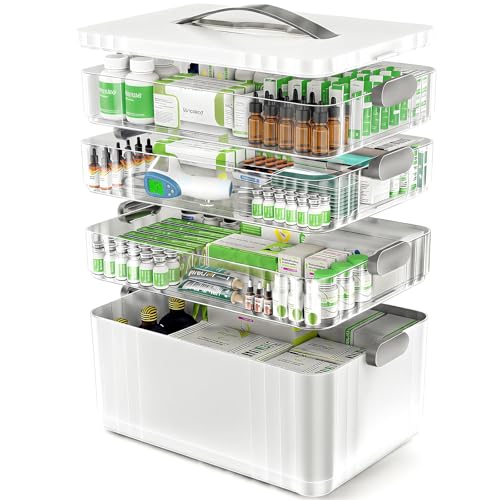 ARSTPEOE 4-Tier Medicine Organizer - Portable Medicine Cabinet with Plastic Handle Multipurpose Medical Box Empty First Aid Kit for Home