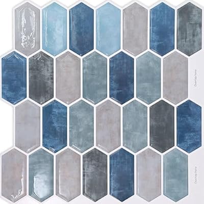 Walanz 10 Sheets Peel and Stick Backsplash, Self Adhesive Wall Tiles, 3D Adhesive Tile Backsplash, 12"x12"Morocco Premium Self Adhesive Wall Tiles Peel and Stick for Kitchen, RV(Mist Blue Diamond)