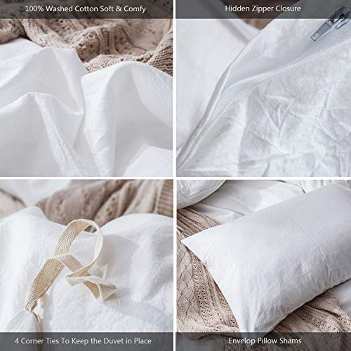 Moomee M01-WT-Q Bedding Duvet Cover Set 100% Washed Cotton Linen Like Textured Breathable Durable Soft Comfy thumb #5