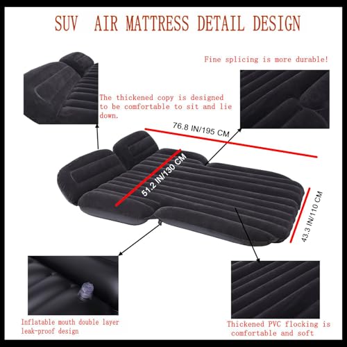 Icelus Auto Matratze,195 * 130 * 15 cm SUV Auto Aufblasbare Matratze Luftmatratze Kofferraum with Luftpumpe,Auto Rücksitz Dickere Kombi Bett für Reisen Camping Outdoor