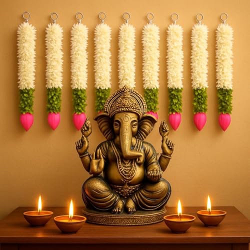 Image of S2S Artificial Flower Garland with Plastic Lotus Base (Pack of 5) (24 Inch) | Reusable Fabric Petal Toran for Wedding, Diwali, Festival & Home Decoration