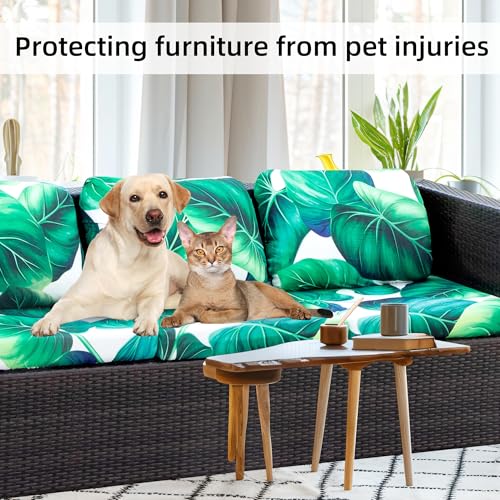 Image of 8 Pcs Stretch Patio Cushion Covers,Outdoor Couch Covers Replacement,Outdoor Couch & Sofa Slipcovers,for Patio Furniture Cushion Covers,Washable Reusable Furniture Protector (Green Leaf, Cover Only)