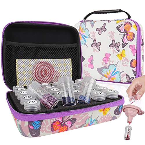 Coopay Boîte de Rangement Diamant,Diamond Painting Boite de Rangement avec 30 Mini Réservoirs de Stockage Transparents,Entonnoir et Autocollant,Peinture Diamant 5D Broderie Outils Accessoires Cover