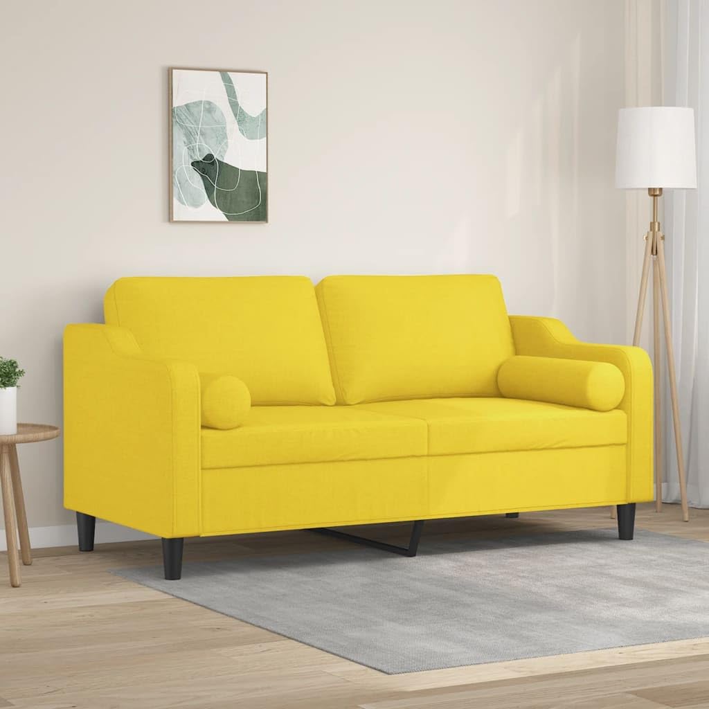 Gecheer Sofás de salón,Sofá Chaise Longue Moderno,Sofás cheslong,Silla Sillón de Asiento - Sofá de 2 plazas con Cojines Tela Amarillo Claro 140 cm