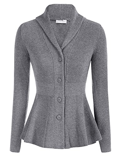 Damen Strickjacke Vintage Lässig Lange Ärmel Schalkragen Rüschensaum...