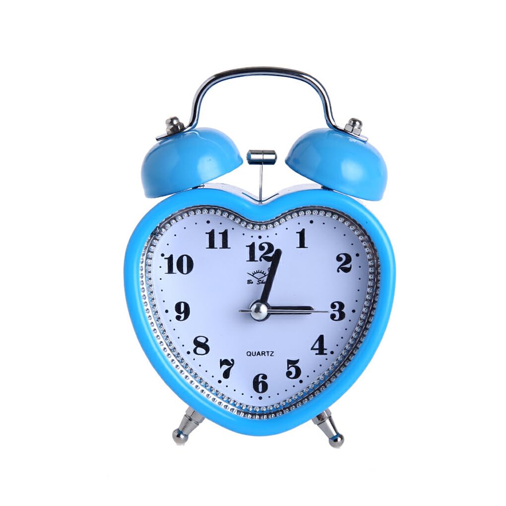osiuujkw Heart Shape Bell Alarm Clock Silent Nightlight Wake Up Digital Clocks Desktop Kids Girls Bedroom Dormitory Travel, Blue