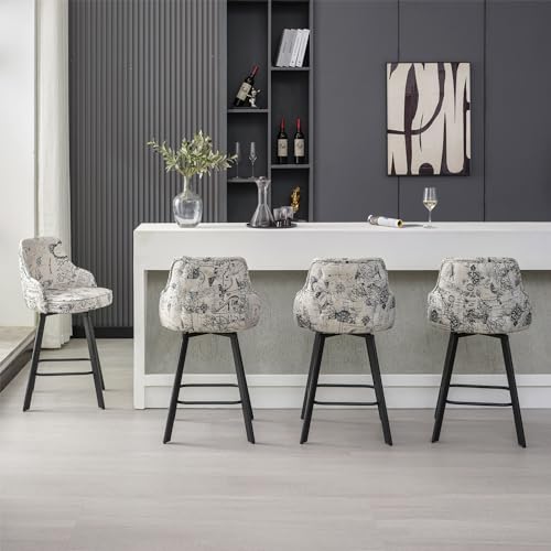 Image of Swivel Counter Bar Stools Set of 4 with Back, Fabric Kitchen Barstool
