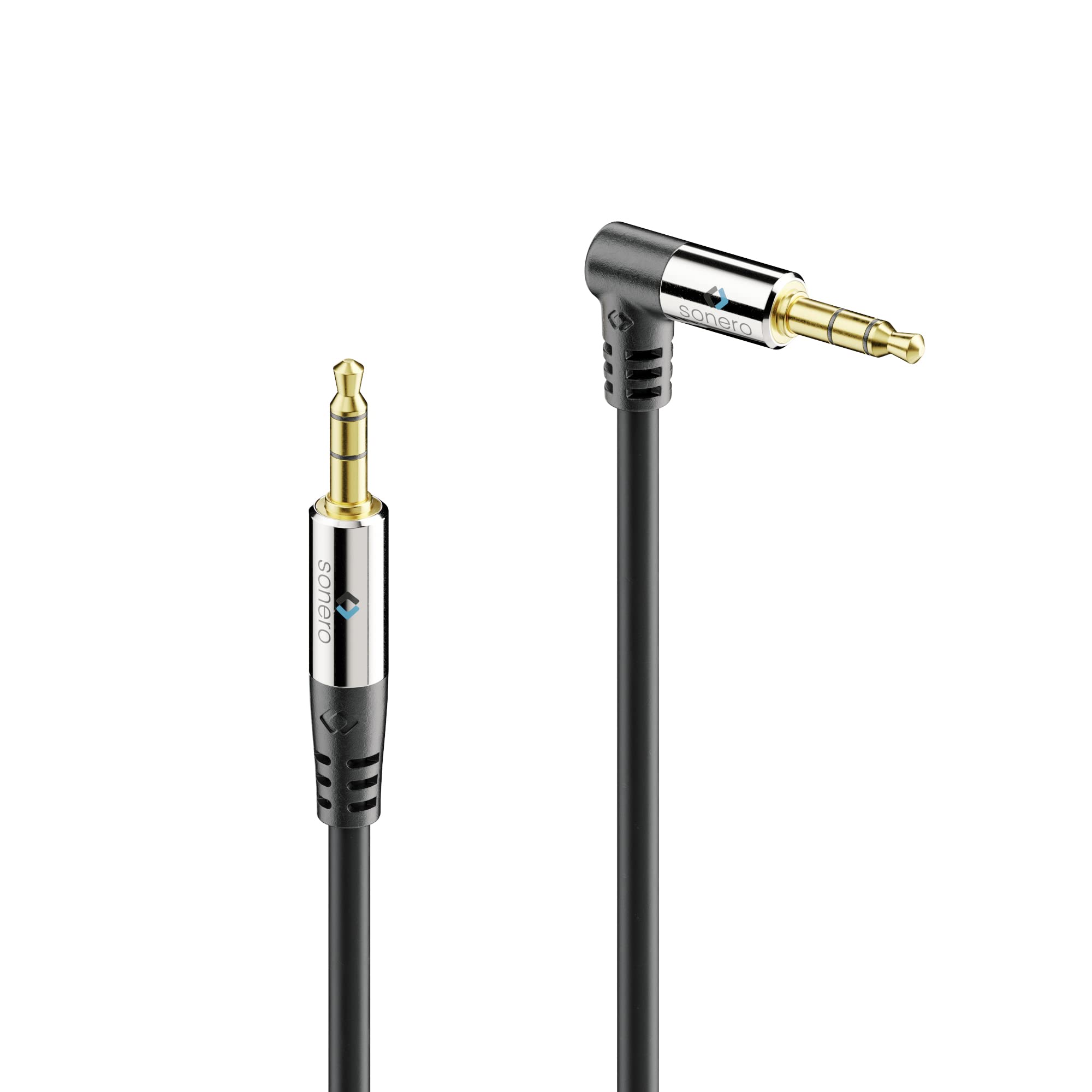 Sonero Premium Audiokabel mit 1x 90° Stecker, 3,5mm Klinke, 1,00m, vergoldete Kontakte, schwarz:Premium 3,5mm Klinke Stereo Audio Kabel mit Winkelstecker
