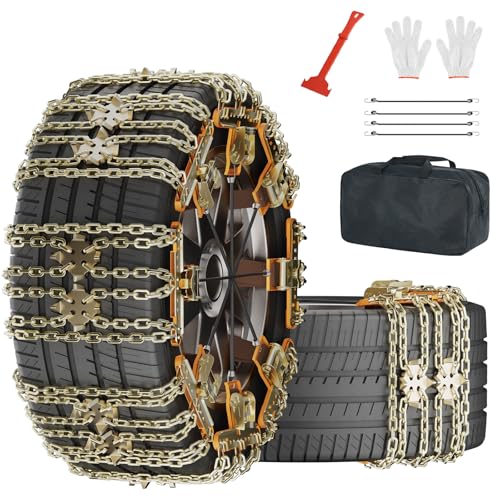 SUNYRISY Lot de 8 chaine neige universelles réglables en métal pour voiture, Chaînes de traction d'urgence pour la plupart des voitures/SUV/camions (largeur de pneu 215-285mm)