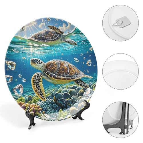 Plato decorativo de porcelana Bone China con diseño de tortugas marinas miniatura 4