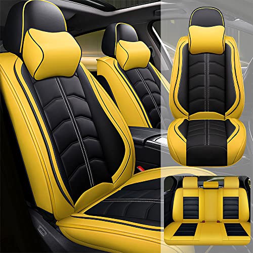 JARMAY Car Seat Cover for Ford Escape Hybrid 2006-2012, Durable Wear Resistant Waterproof Seat Cover, Breathable No Odor Premium Leather Vehicle Interior Accessories.(Luxury 5 Seats,Black Yellow)