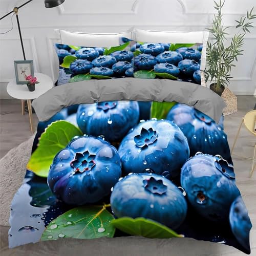 Funda Nordica Cama 90 Arándanos Funda Nórdica Edredon Fruta Fundas Nórdicas 150x200 Microfibra Suave Ropa de Cama con Cremallera y 2 Fundas de Almohada 50x75 P.1087