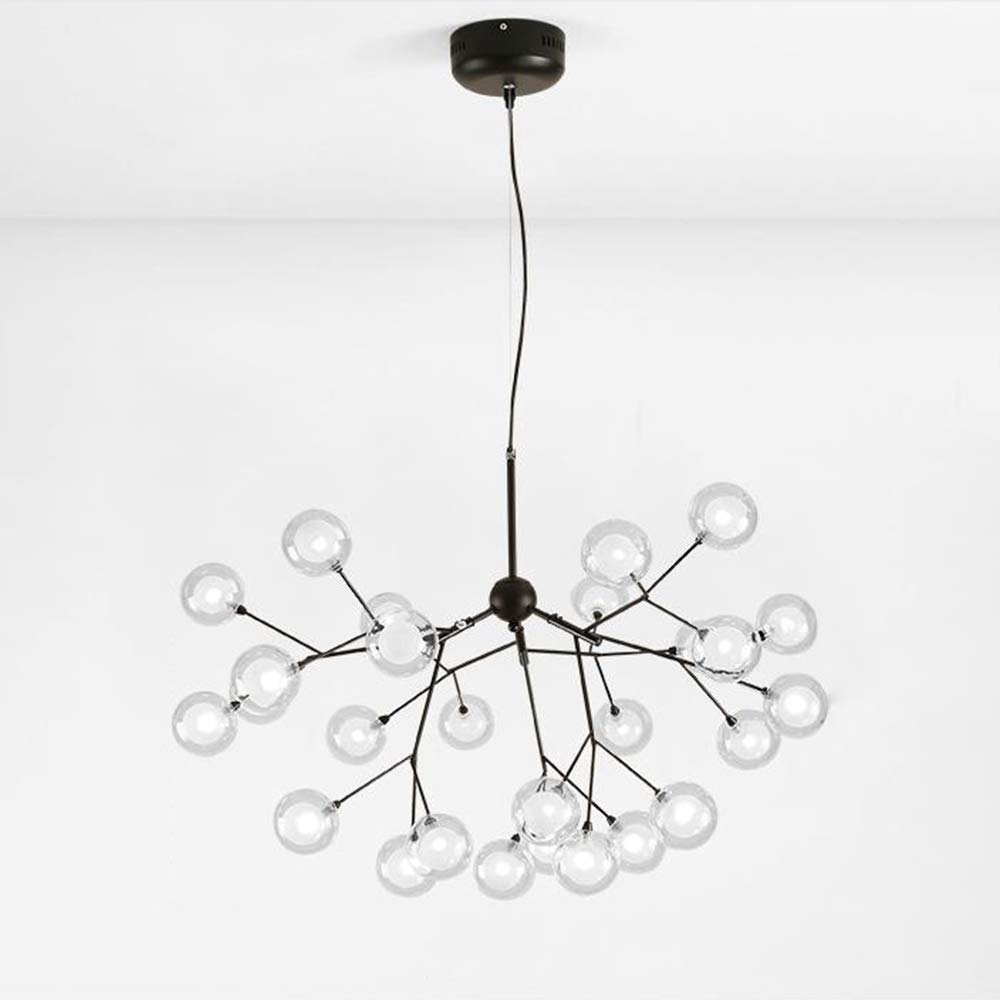 Lustre Boule de Verre LED 27 Lumières Luciole Lampe Spoutnik Moderne Noir-Blanc